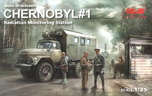 Chernobyl #1. Radiation Monitoring Station (ZiL-131 KShM truck & 5 figures & Diorama Base with Background) (Plastic model)