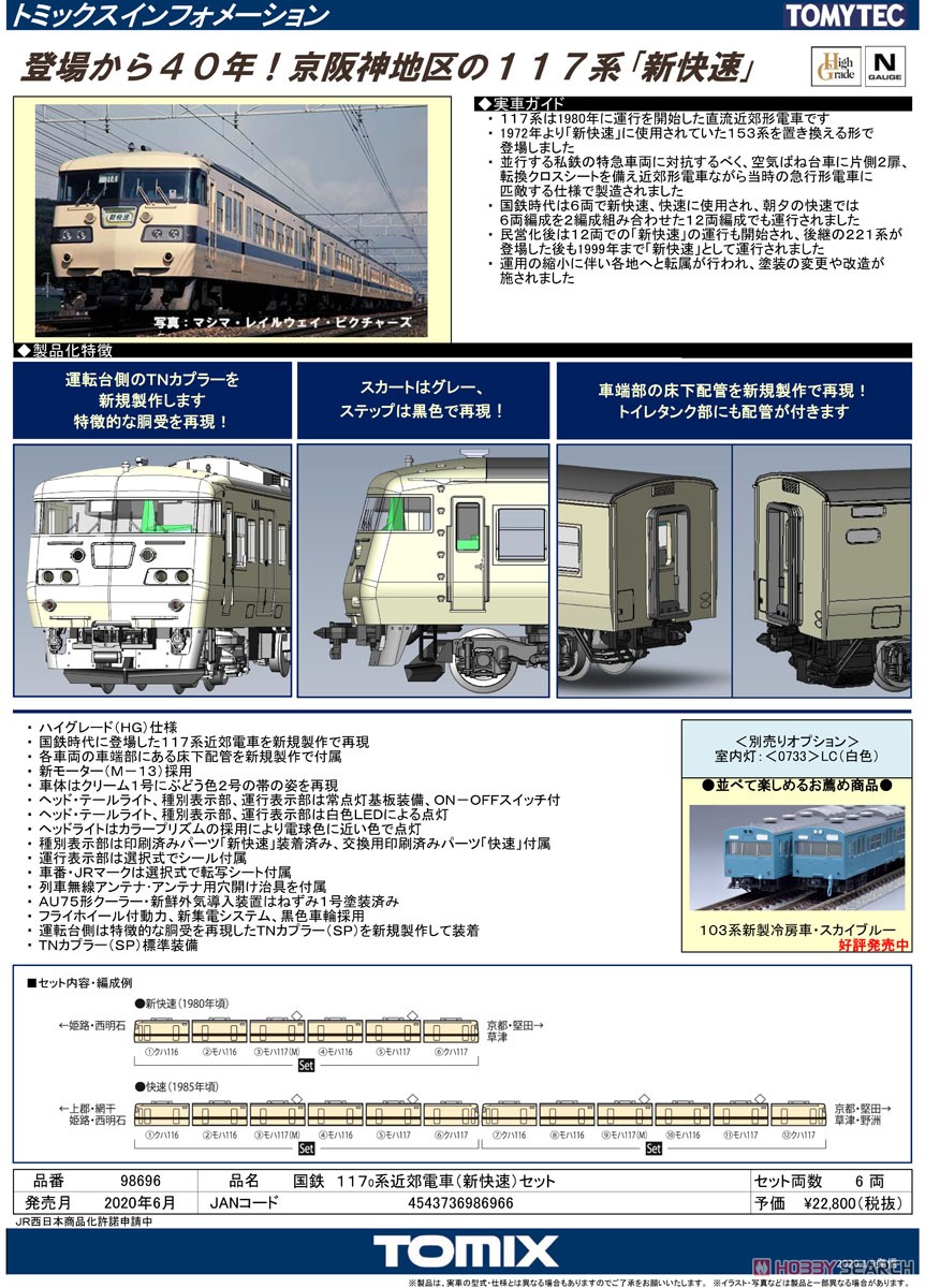 国鉄 117-0系 近郊電車 (新快速) セット (6両セット) (鉄道模型) 解説1