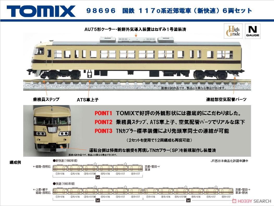国鉄 117-0系 近郊電車 (新快速) セット (6両セット) (鉄道模型) 解説3