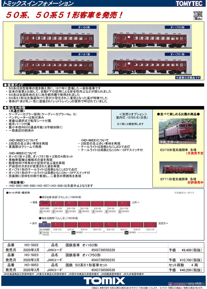 16番(HO) 国鉄 50系51形客車 セット (4両セット) (鉄道模型) 解説1