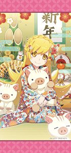 Monogatari Series Puku Puku Shinobu Oshino (Happy New Year) Mini Tapestry (Anime Toy)