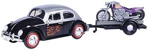 1966 Volkswagen Beetle (Silver/Black) + Motorbike Trailer (ミニカー)