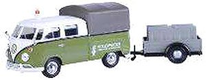 Volkawagen Type2 (T1) Surf Pickup (White/Green) + Road Maintenance Trailer (Diecast Car)