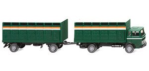 (HO) メルセデス・ベンツ 家畜運搬トレーラートラック モスグリーン (鉄道模型)