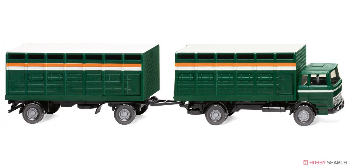 (HO) メルセデス・ベンツ 家畜運搬トレーラートラック モスグリーン (鉄道模型) 商品画像1