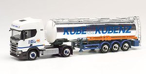 (HO) Scania CR 20 HD Chrome Tank Semi Trailer `Kube & Kubenz` (Model Train)