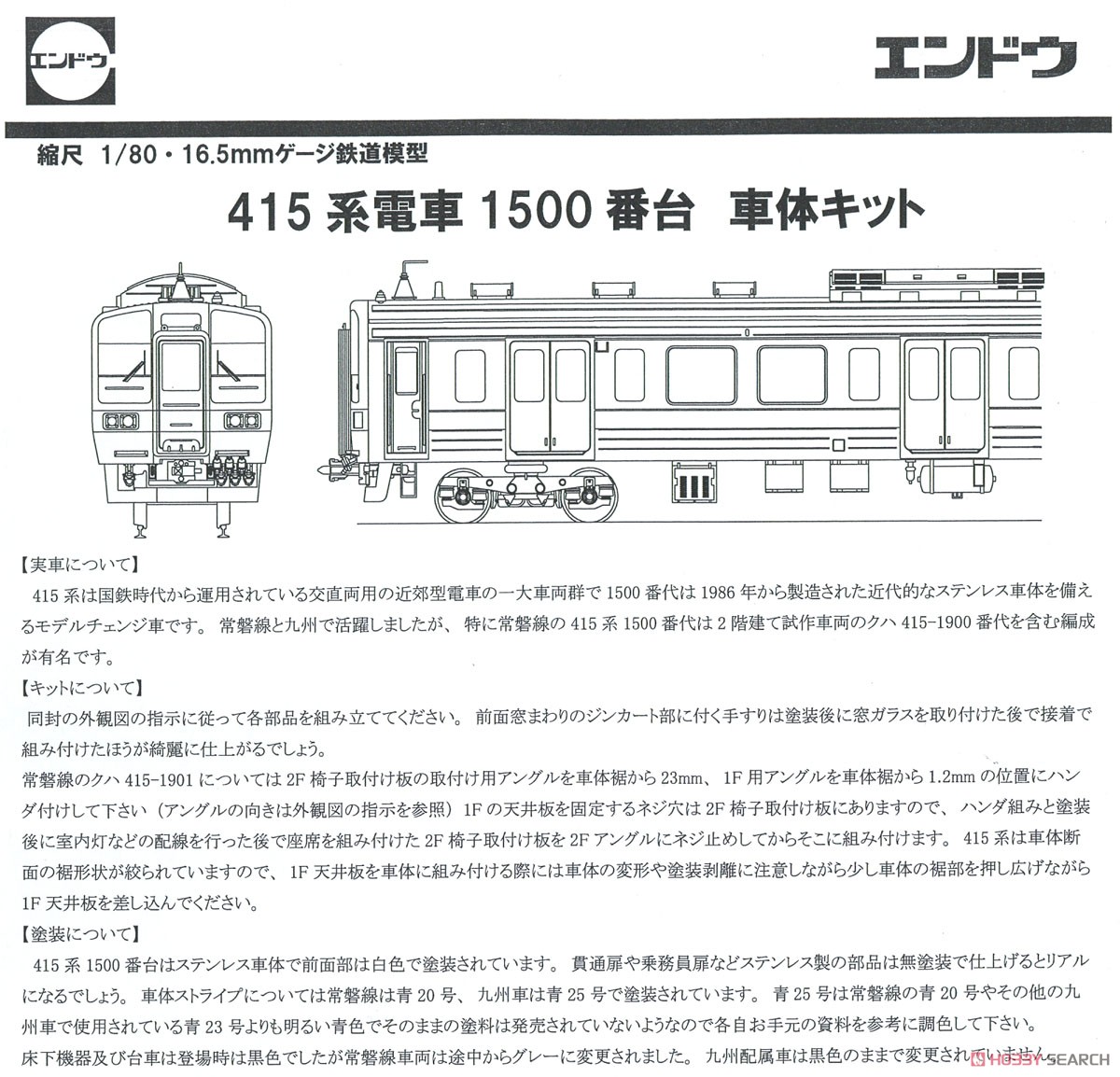 16番(HO) JR 415系1500番代 車体キット 基本4輌セット (組み立てキット) (鉄道模型) 解説1