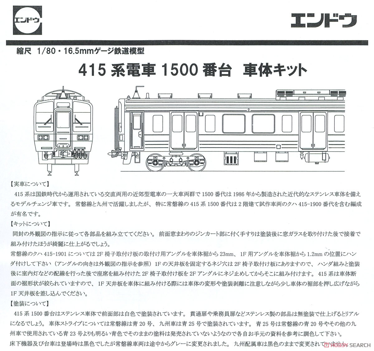 16番(HO) JR東日本 415系1500番代 車体キット 増結4輌セット (組み立てキット) (鉄道模型) 解説1