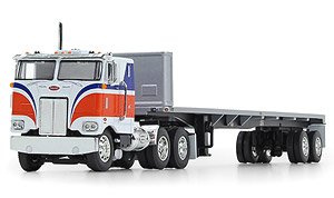 ピータービルト 352 COE 86インチ スリーパー with 48 フィートフラットベッドトレーラー ` オレンジ / ブルー` (ミニカー)
