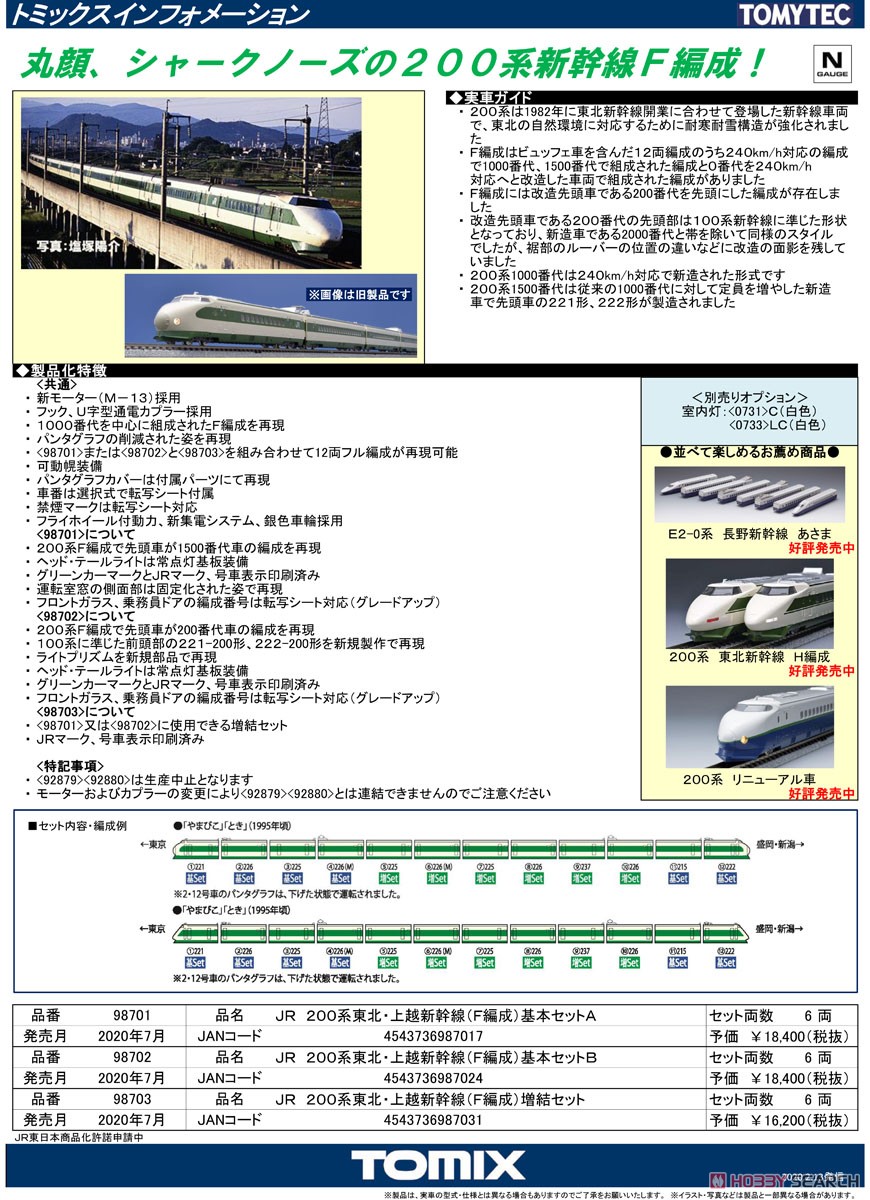 JR 200系 東北・上越新幹線 (F編成) 基本セットB (基本・6両セット) (鉄道模型) 解説1