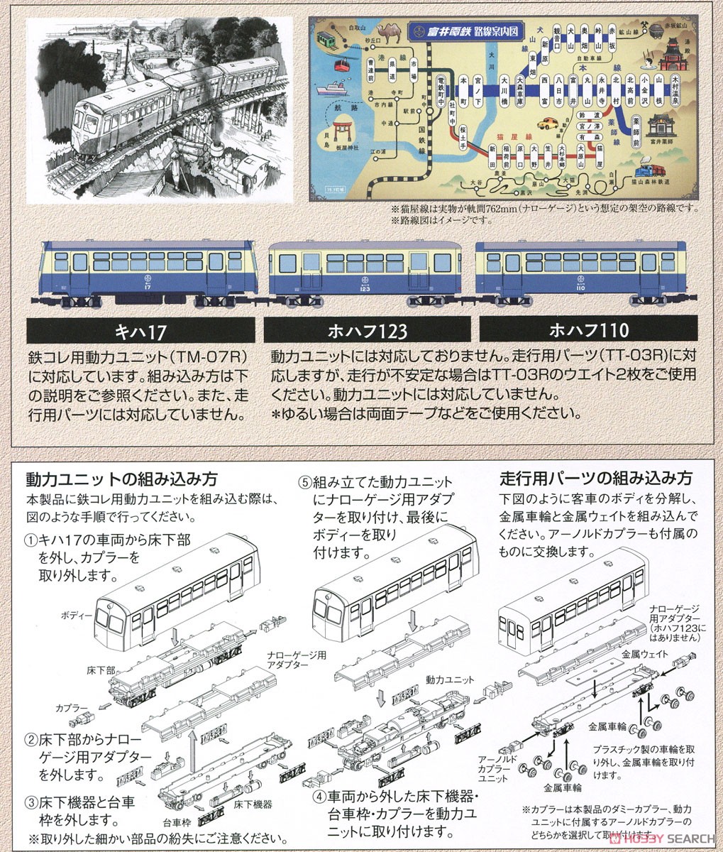 鉄道コレクション ナローゲージ80 富井電鉄 猫屋線 キハ17・ホハフ123・ホハフ110形 新塗装 (3両セット) (鉄道模型) 解説1
