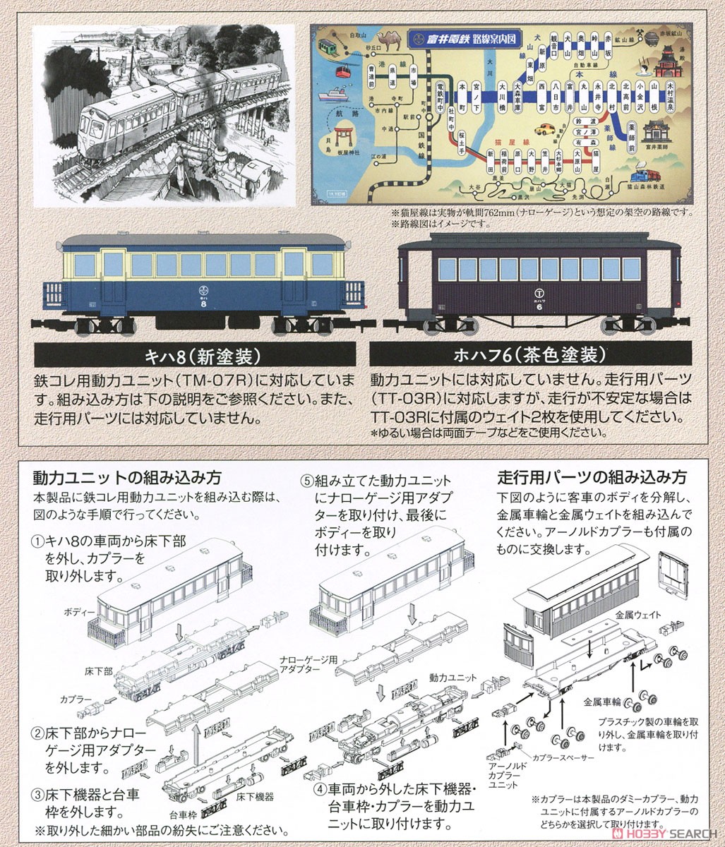 鉄道コレクション ナローゲージ80 富井電鉄 猫屋線 キハ8新塗装・ホハフ6茶色塗装 (2両セット) (鉄道模型) 解説1