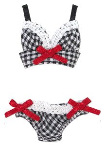 Gingham Check Brassiere & Shorts Set (Black) (Fashion Doll)