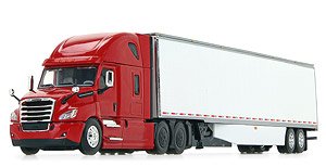 Freightliner 2018 Cascadia High-Roof Sleeper with 53` Utility Trailer with Skirts Red / White (Diecast Car)