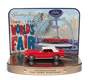 1964 Ford Mustang in Rangoon Red with 1964 World`s Fair Tin Display (Diecast Car)