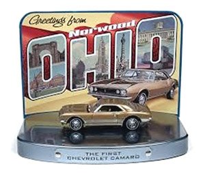 1967 Chevrolet Camaro in Gold with `Greetings from Norwood, Birth Place of the Camaro` Tin Display (Diecast Car)