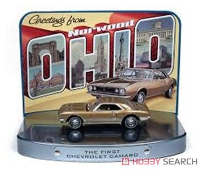 1967 Chevrolet Camaro in Gold with `Greetings from Norwood, Birth Place of the Camaro` Tin Display (Diecast Car) Item picture1