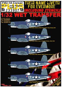 F4U-1A VF-17 `Jolly Rogers` - Part 3 w/Data Stencil (Decal)