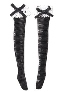 Lace Knee-high Stockings (Black x White Lace) (Fashion Doll)
