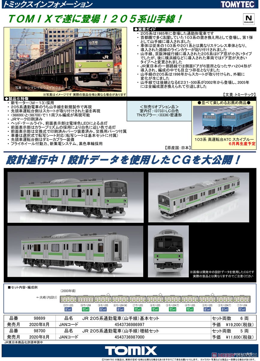 JR 205系 通勤電車 (山手線) 増結セット (増結・5両セット) (鉄道模型) 解説1