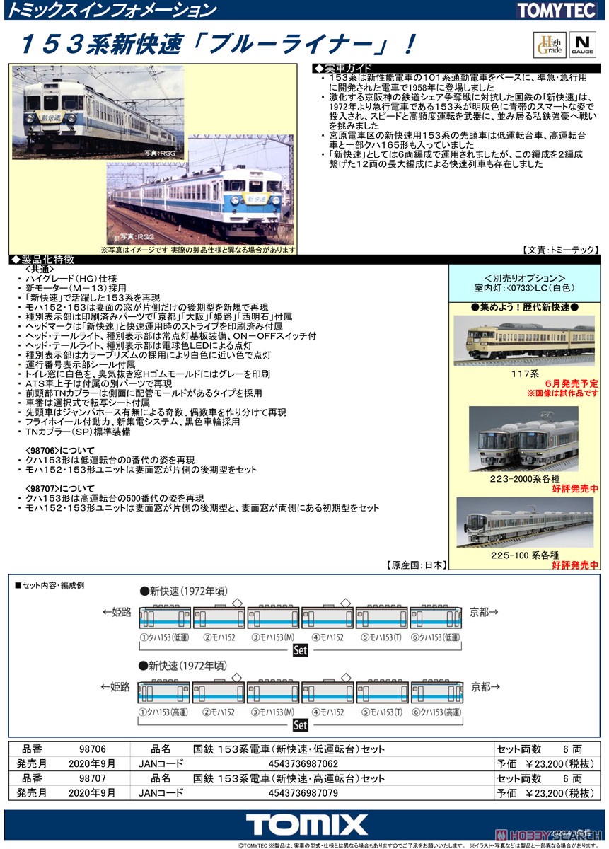 国鉄 153系 電車 (新快速・高運転台) セット (6両セット) (鉄道模型) 解説1