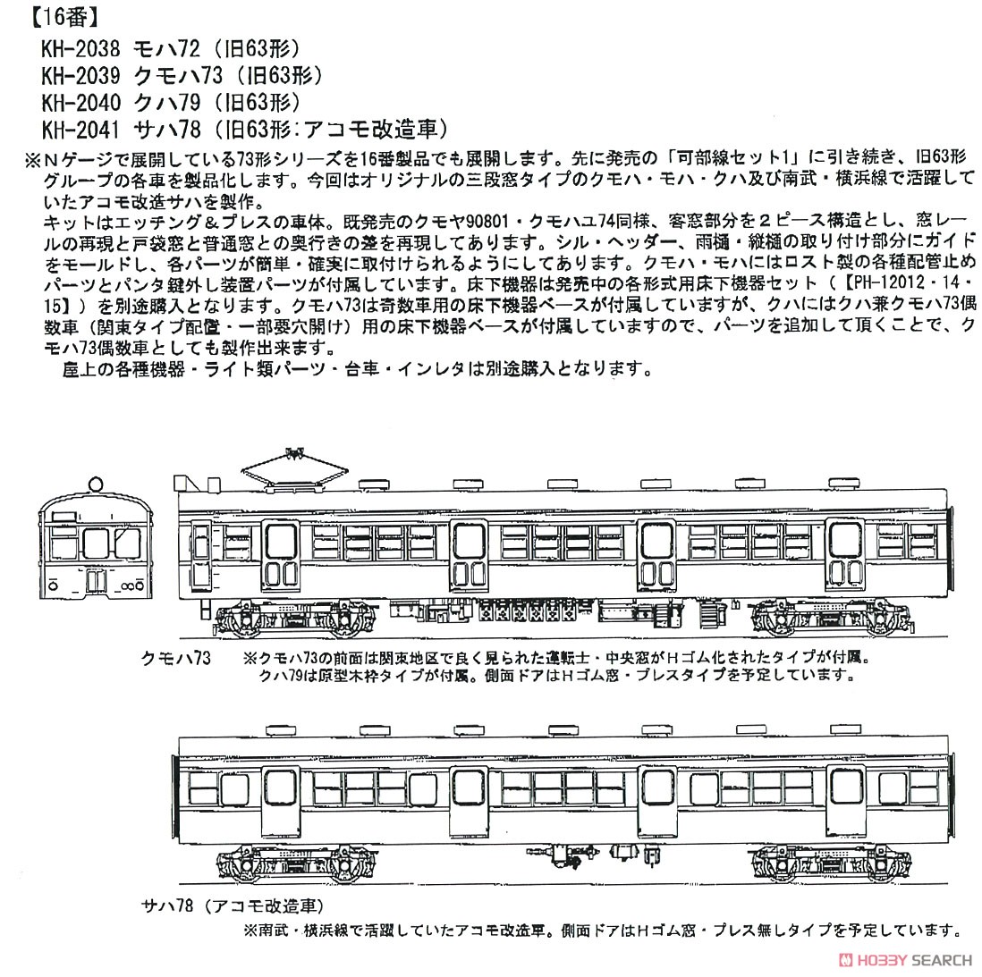1/80(HO) KUMOHA73 (Type 63 Remodeling Type) (Unassembled Kit) (Model Train) Other picture1