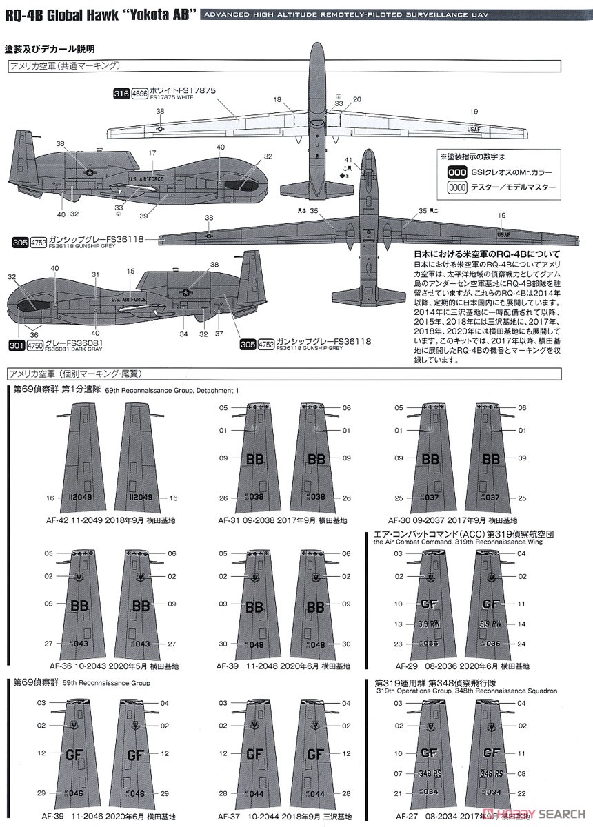 RQ-4B グローバルホーク `横田 AB` (航空自衛隊デカール付き特別版) (プラモデル) 塗装6