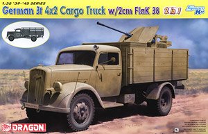 WW.II German 3t 4x2 Truck w/2cm FlaK 38 w/Crew Figures (Set of 6) (Plastic model)