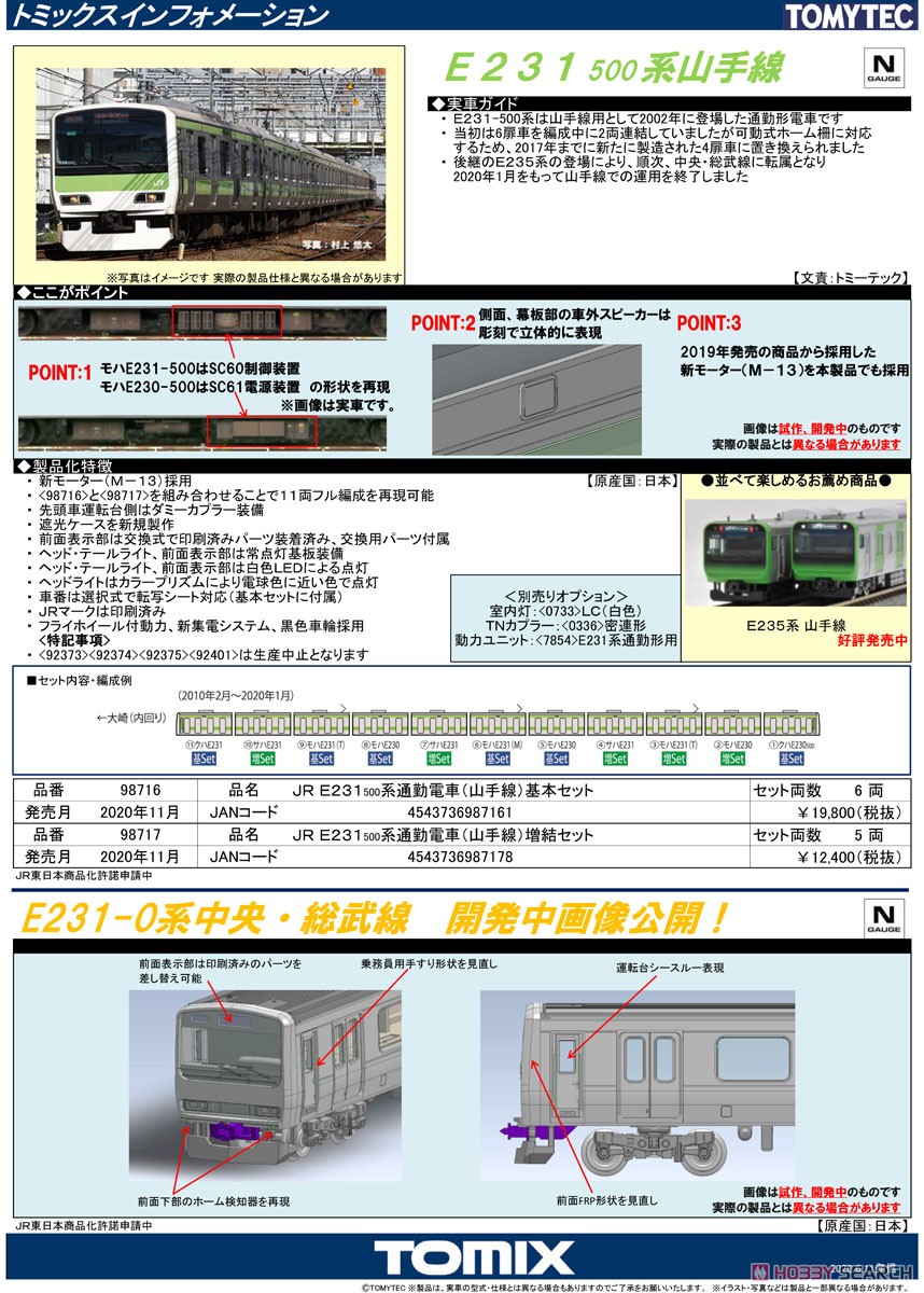 JR E231-500系 通勤電車 (山手線) 基本セット (基本・6両セット) (鉄道模型) 解説1