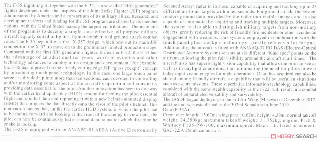 F-35 ライトニングII(A型) `航空自衛隊 第302飛行隊` (プラモデル) 英語解説1