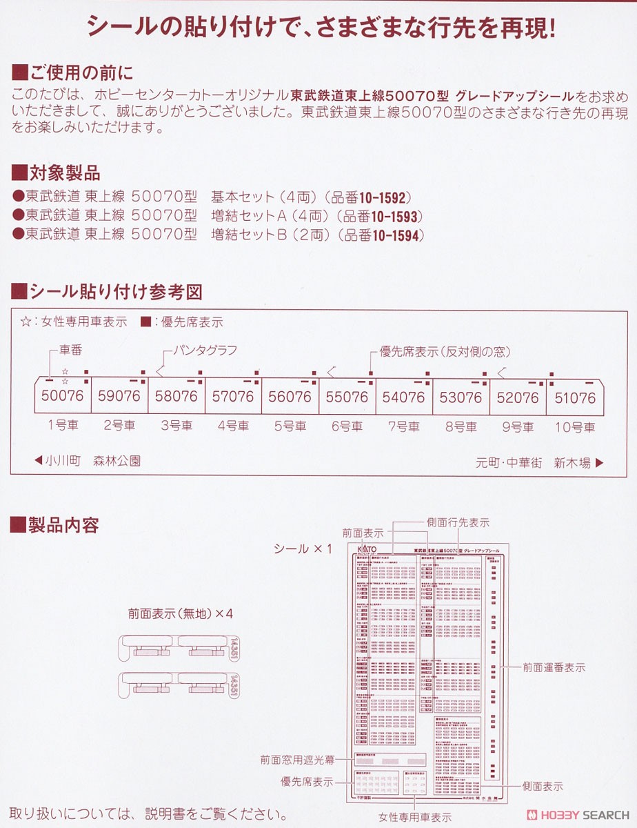 【Assyパーツ】 東武鉄道東上線50070型 グレードアップシール (10両編成対応分) (鉄道模型) 解説1