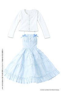 50 Fluffy Cardigan & Camisole Onepiece Set II (White x Light Blue) (Fashion Doll)