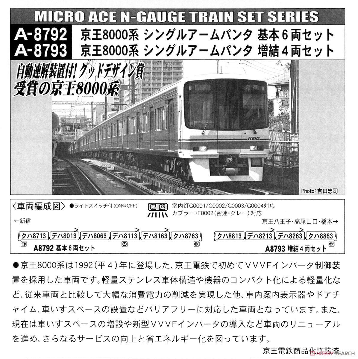 京王 8000系 シングルアームパンタ 基本6両セット (基本・6両セット) (鉄道模型) 解説2