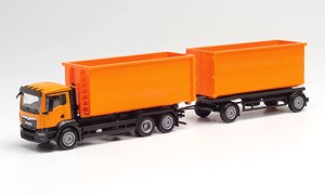 (HO) MAN TGS NN ロールオフコンテナトラック with トレーラー オレンジ (鉄道模型)