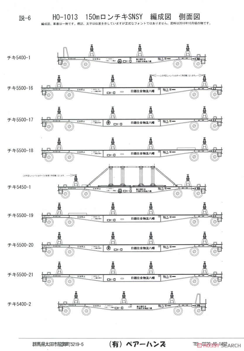 16番(HO) ロングレールチキ SNSY タイプ キット (150mレール輸送用貨車編成) (9両セット) (組み立てキット) (鉄道模型) 解説1