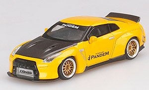 Pandem Nissan GT-R R35 ダックテイル メタリックイエロー/カーボン (左ハンドル) (ミニカー)