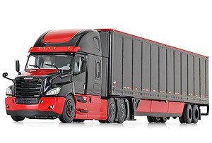 フレイトライナー2018 カスカディア ハイルーフ・スリーパー 53フィート・ワバシュ・デュラプレート トレーラー スカート付き 赤/黒 (ミニカー)