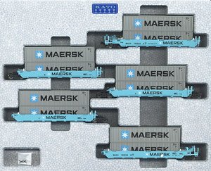 Gunderson MAXI-I Double Stack Car MAERSK #100029 with MAERSK Containers (5-Car Set) (Model Train)