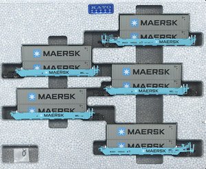 Gunderson MAXI-I Double Stack Car MAERSK #100043 with MAERSK Containers (5-Car Set) (Model Train)