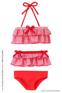 45 Gingham Check Frill Bikini Set (Red Check x Red Ribbon) (Fashion Doll)