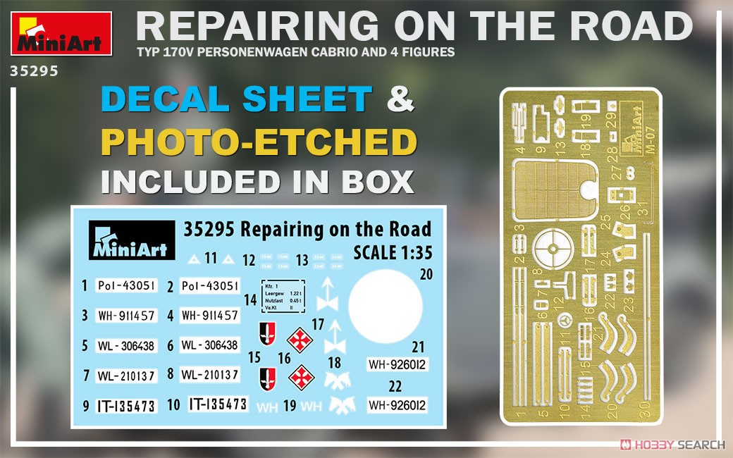 Repairing on the Road (Typ 170V Personewagen Cabrio and 4 Figures) (Plastic model) Other picture1