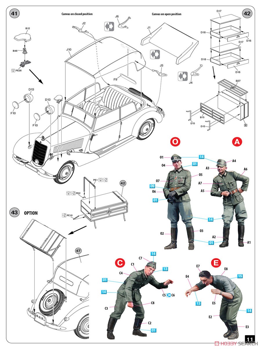 Repairing on the Road (Typ 170V Personewagen Cabrio and 4 Figures) (Plastic model) Assembly guide9