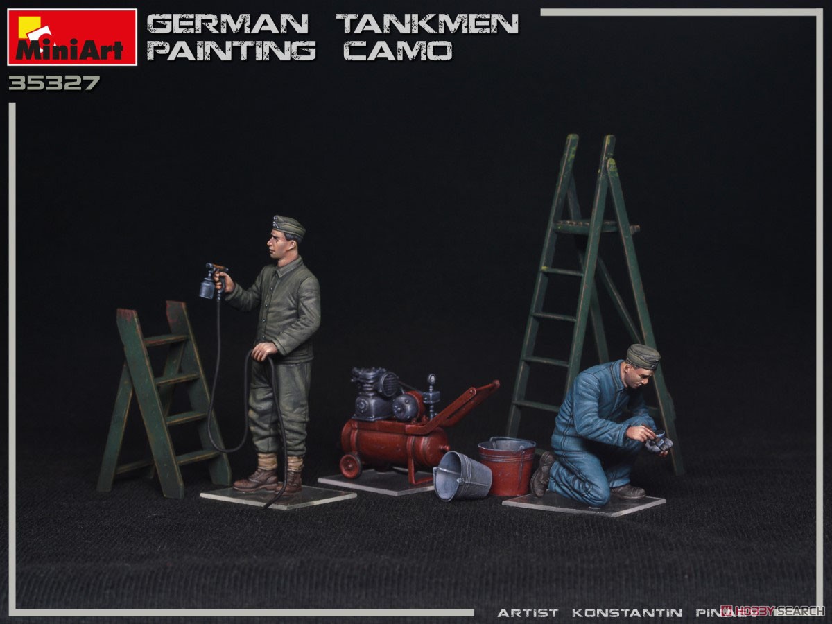 迷彩塗装中のドイツ戦車兵2体＋塗装道具 (プラモデル) 商品画像1