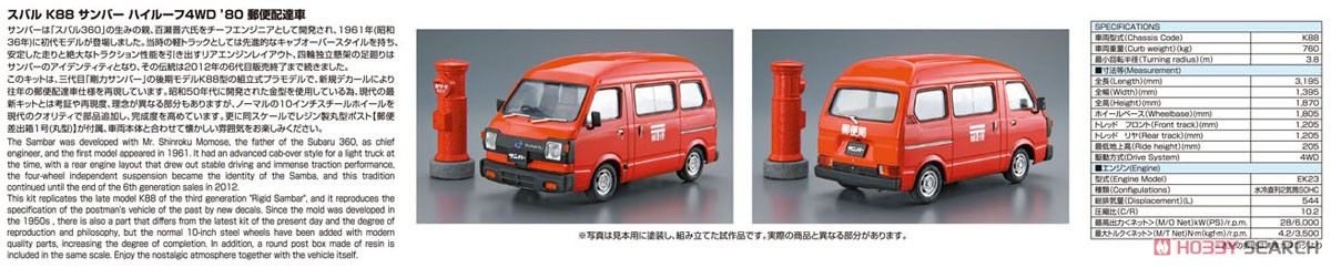 スバル K88 サンバー ハイルーフ4WD `80 郵便配達車 (プラモデル) その他の画像2