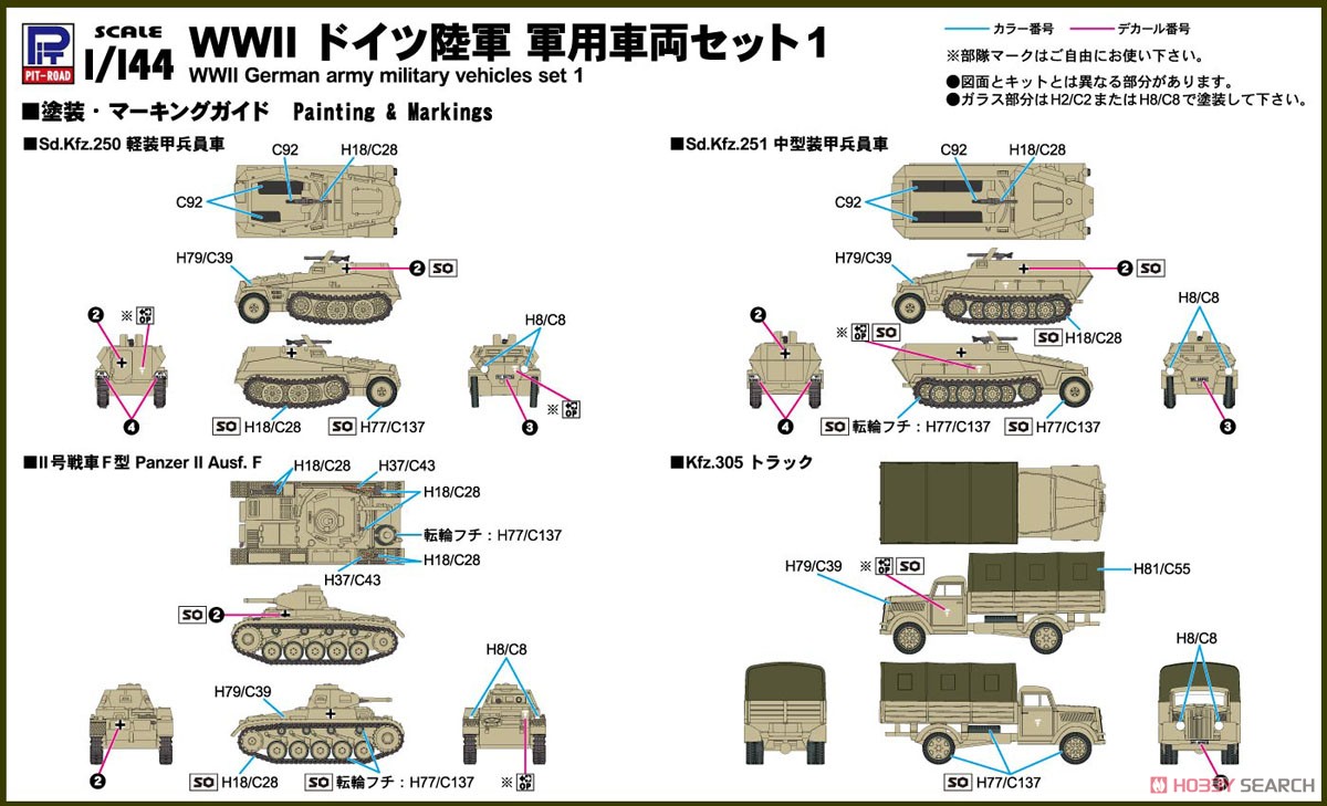 WWII ドイツ陸軍 軍用車両セット 1 (プラモデル) 塗装1