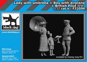 WW.I 傘を持つ女性 + 飛行機のおもちゃを持つ少年 + 英軍パイロット セット (HAUF32093 + 32094 + 32095) (プラモデル)