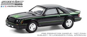 1980 Ford Mustang Cobra - Black with Green Cobra Hood Graphics and Stripe Treatment (Diecast Car)