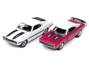 1970 ダッジ チャージャー R/T SE (レッド) + 1970 シェルビー GT500 (ホワイト) 2台セット (ミニカー)