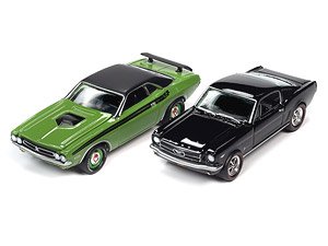 1965 フォード マスタング (ブラック) + 1971 ダッジ チャレンジャー R/T (グリーン) 2台セット (ミニカー)