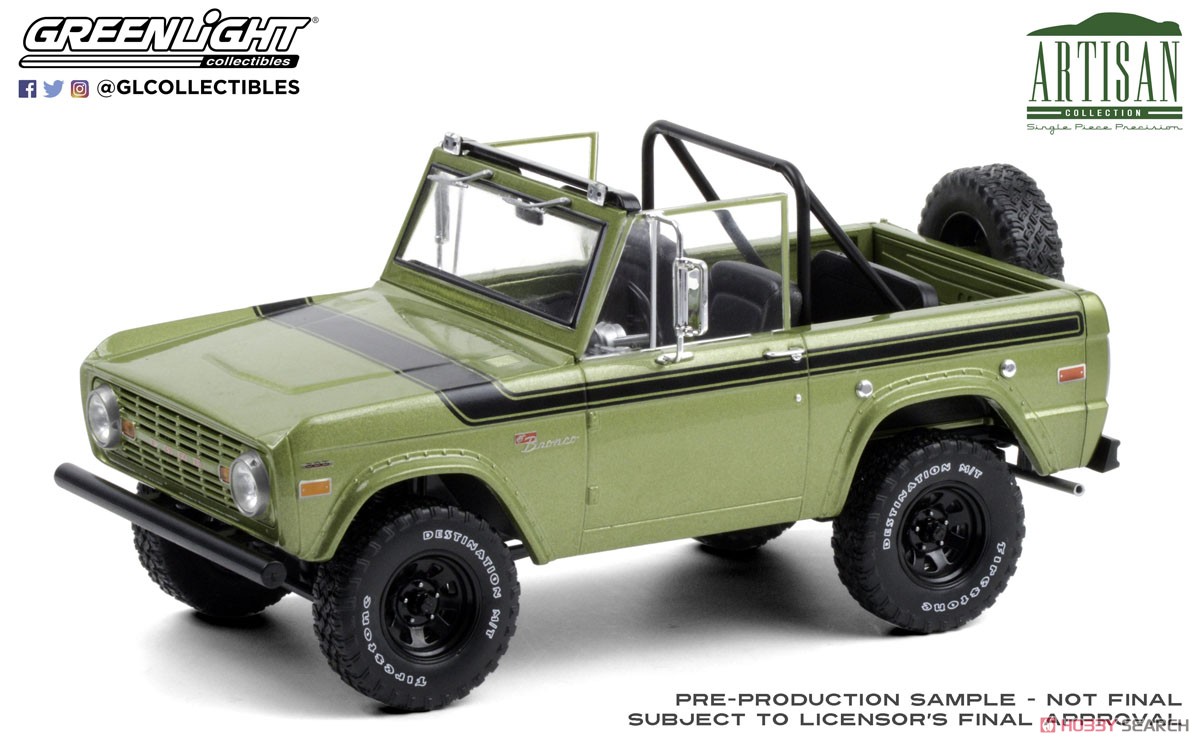 Artisan Collection - 1975 Ford Bronco Sport - Medium Green Glow with Sunraysia Wheels, Tow Mirrors, Custom Roll Bar and Tube Front Bumper (Diecast Car) Item picture1